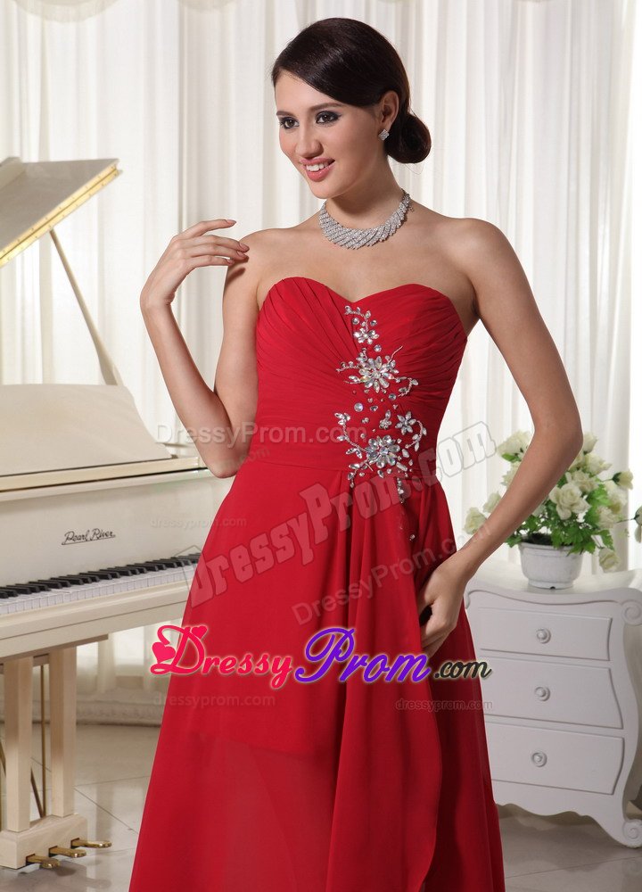Chiffon Beaded Prom Evening Dresses Ruches Asymmetrical in Santarem