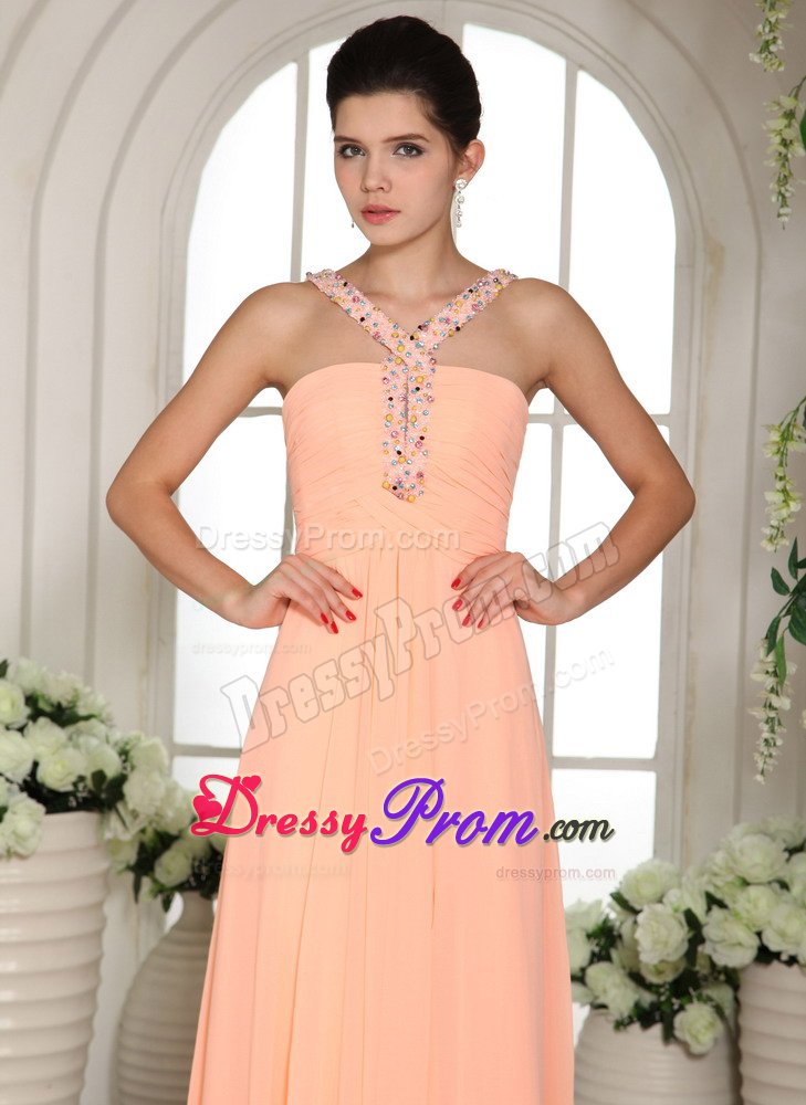 Brush Train Prom Gown Beaded V-neck Chiffon in Sao Jose Dos Pinhais