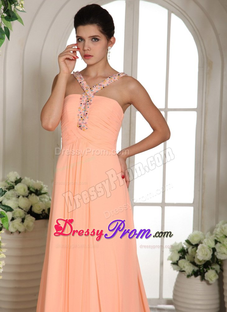 Brush Train Prom Gown Beaded V-neck Chiffon in Sao Jose Dos Pinhais