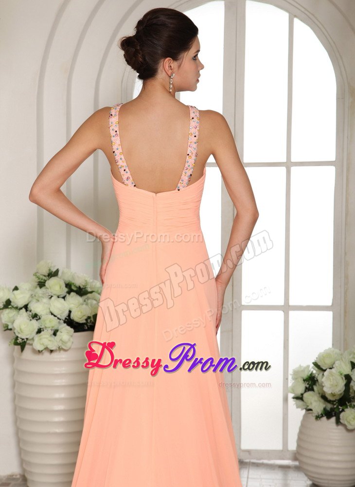Brush Train Prom Gown Beaded V-neck Chiffon in Sao Jose Dos Pinhais