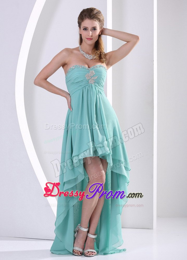 Lace-up Ruched Prom Homecoming Dress High-Low Beading Sweetheart