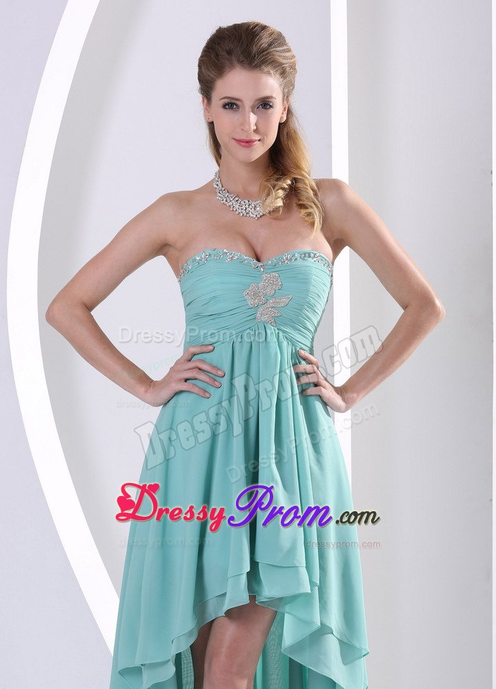 Lace-up Ruched Prom Homecoming Dress High-Low Beading Sweetheart