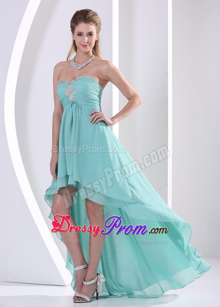 Lace-up Ruched Prom Homecoming Dress High-Low Beading Sweetheart