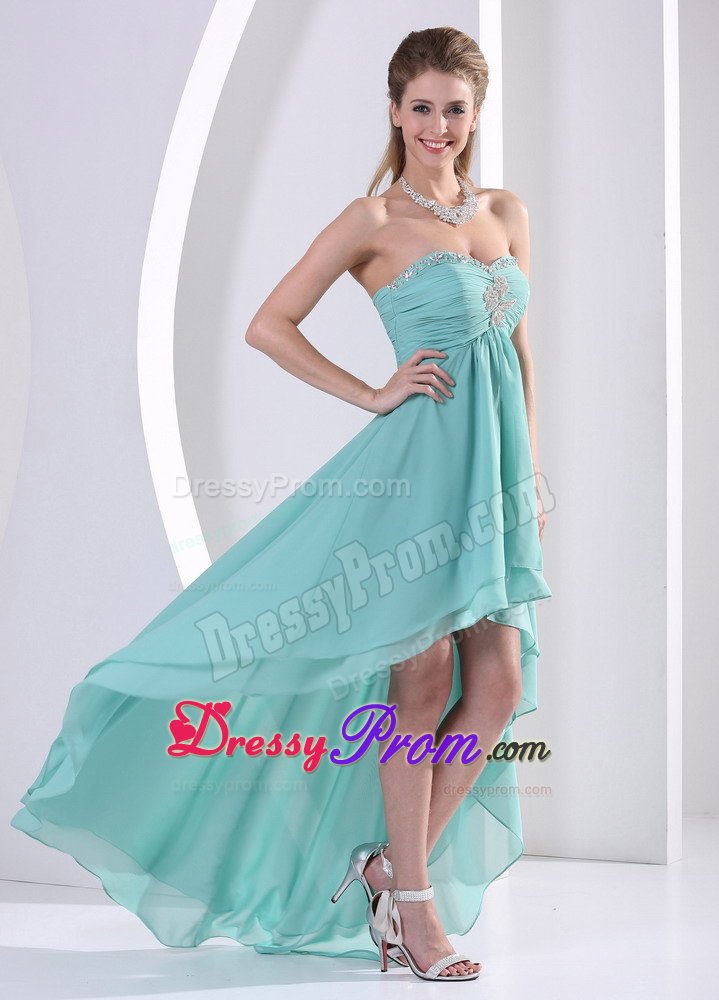 Lace-up Ruched Prom Homecoming Dress High-Low Beading Sweetheart