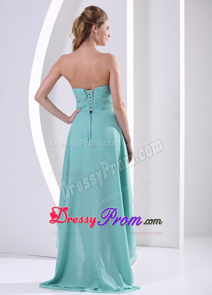 Lace-up Ruched Prom Homecoming Dress High-Low Beading Sweetheart