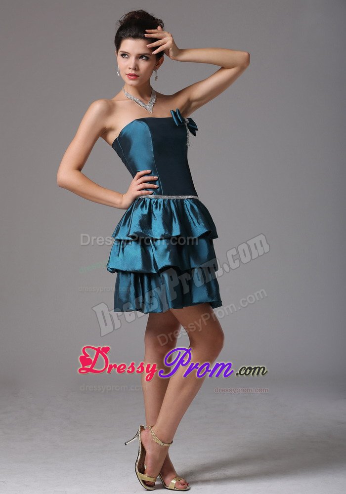 Multi-tiered Strapless Beaded Prom Party Dresses with Bow Lace up Back