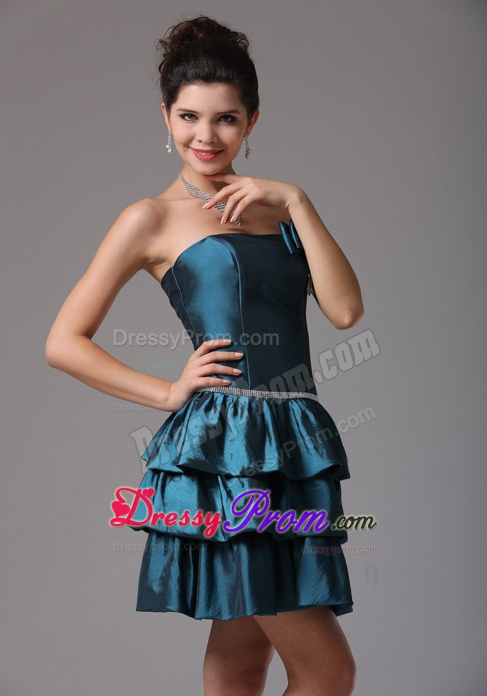 Multi-tiered Strapless Beaded Prom Party Dresses with Bow Lace up Back