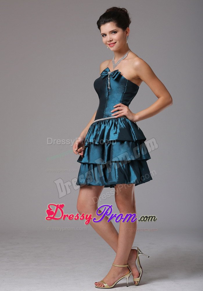 Multi-tiered Strapless Beaded Prom Party Dresses with Bow Lace up Back