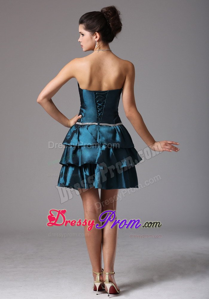 Multi-tiered Strapless Beaded Prom Party Dresses with Bow Lace up Back