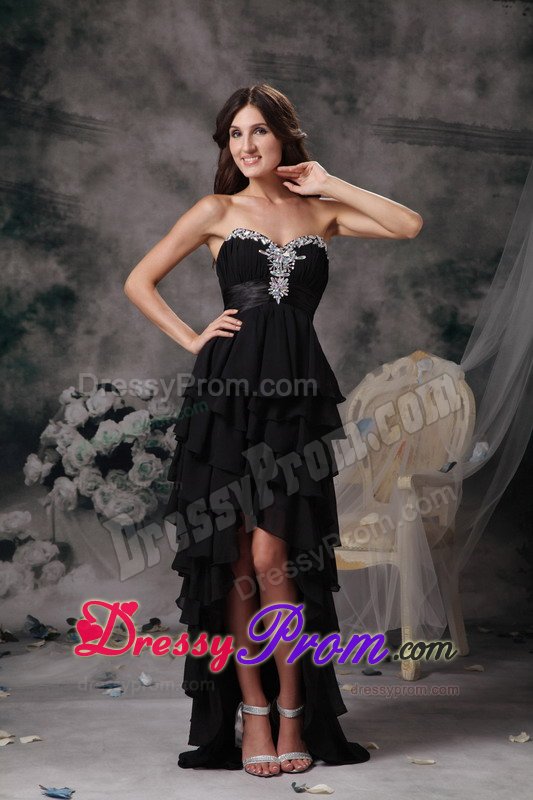 Beautiful Black Prom Homecoming Dress Beading Ruffled Layers High-Low