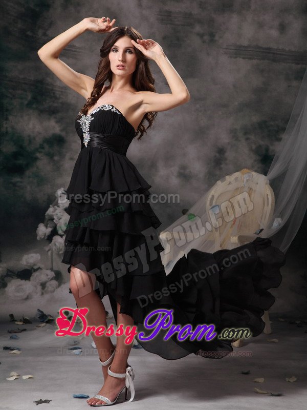 Beautiful Black Prom Homecoming Dress Beading Ruffled Layers High-Low