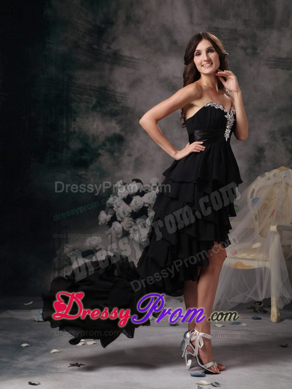 Beautiful Black Prom Homecoming Dress Beading Ruffled Layers High-Low