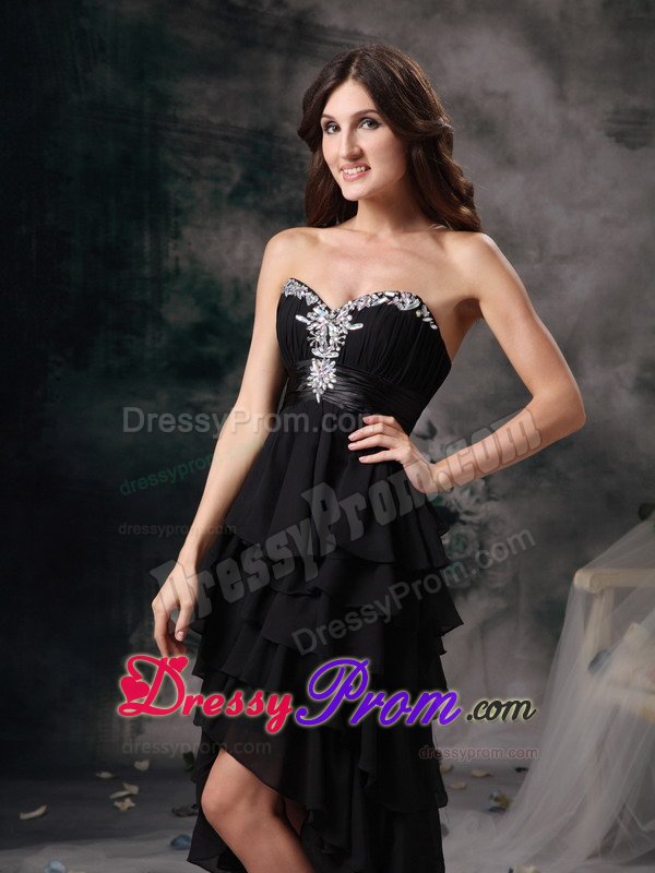 Beautiful Black Prom Homecoming Dress Beading Ruffled Layers High-Low