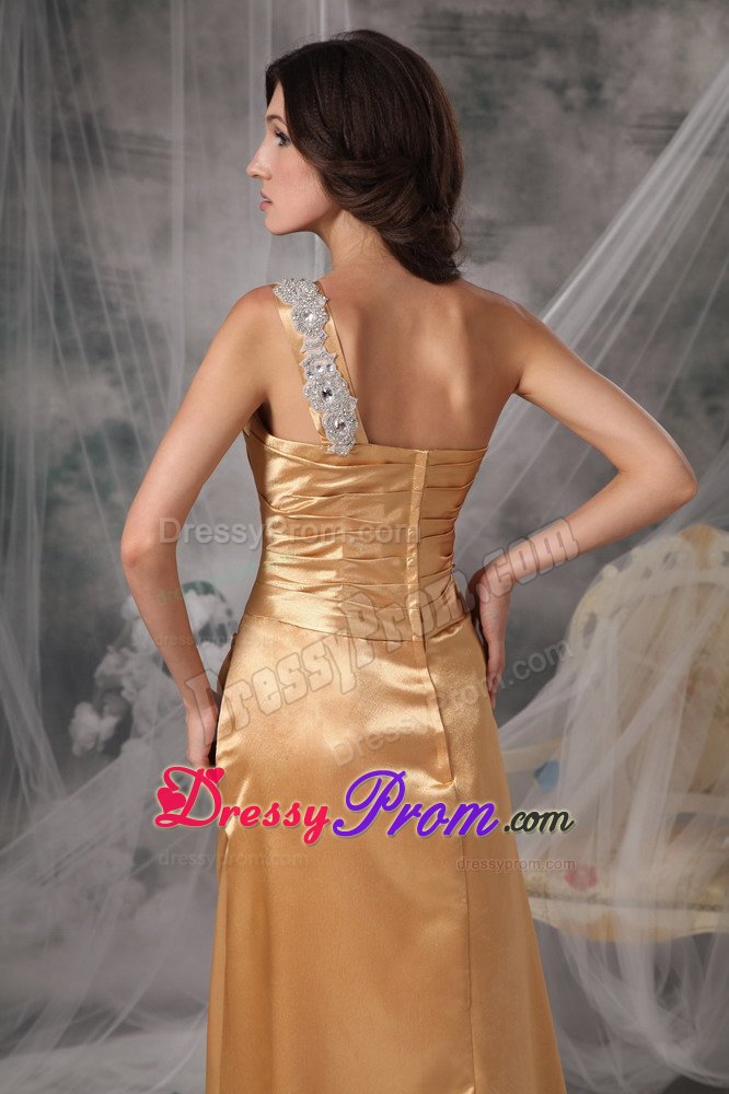 Simple One Shoulder Appliques Prom Evening Dresses with Ruched Bodice