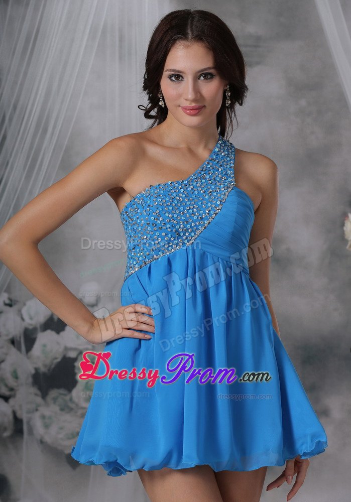 Petrolina Mini-length Beaded One Shoulder Prom Gowns with Cutout Back