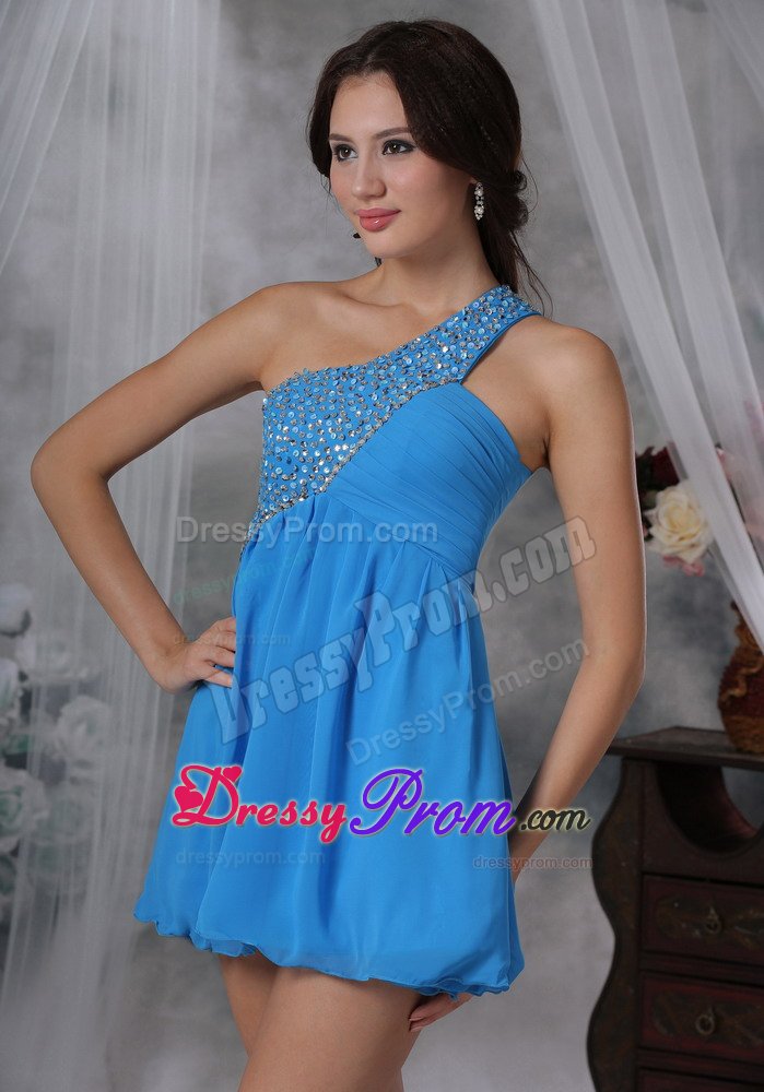 Petrolina Mini-length Beaded One Shoulder Prom Gowns with Cutout Back