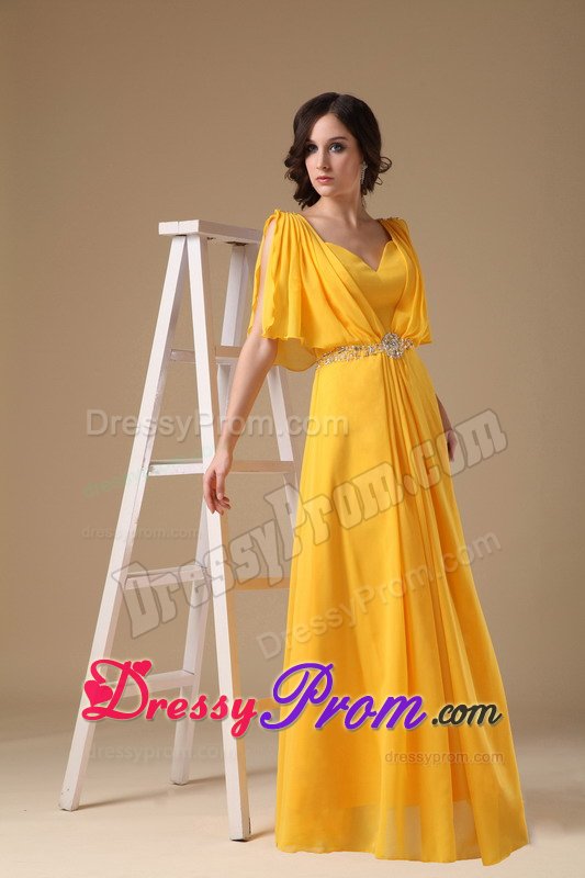 Graceful V-neck Prom Dresses for Ladies Beading Floor-length in Chiffon