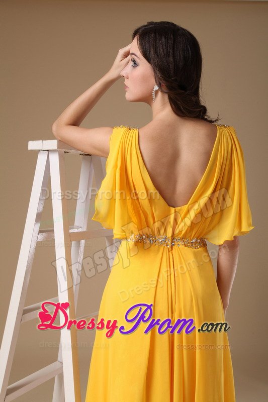 Graceful V-neck Prom Dresses for Ladies Beading Floor-length in Chiffon