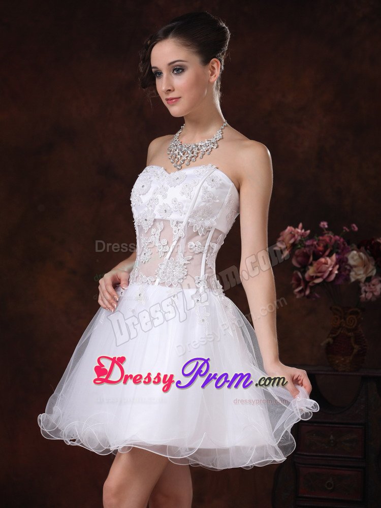 Angel Organza Strapless Prom Evening Dresses Lace Decorated Mini-length