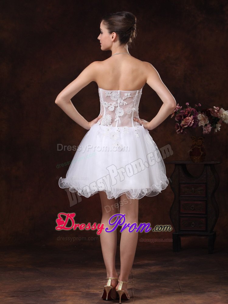 Angel Organza Strapless Prom Evening Dresses Lace Decorated Mini-length