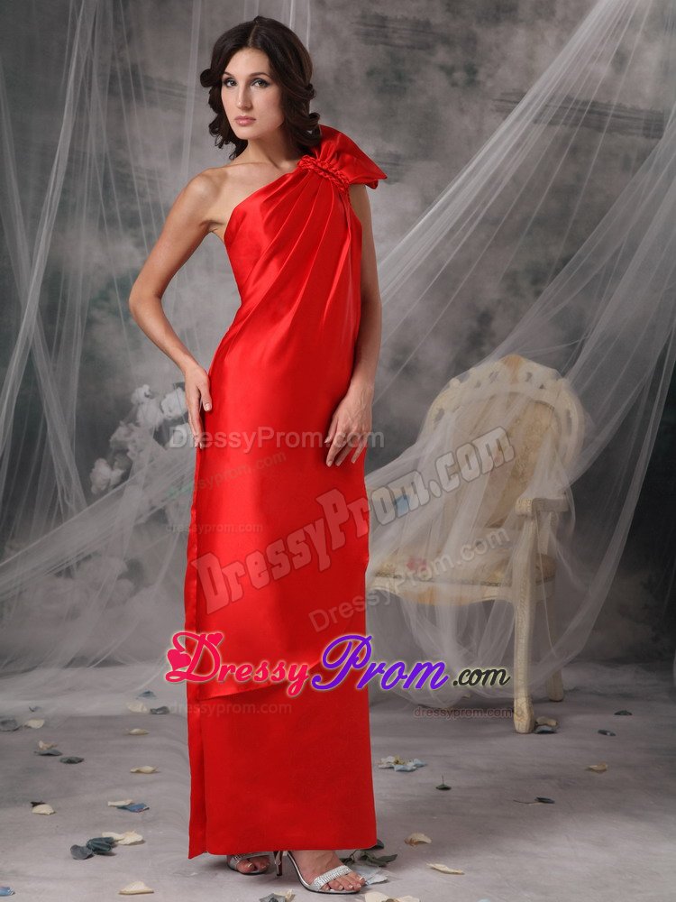 Elegant Red Prom Graduation Dress High Slit One Shoulder Satin in Suzano