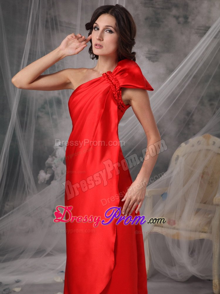 Elegant Red Prom Graduation Dress High Slit One Shoulder Satin in Suzano