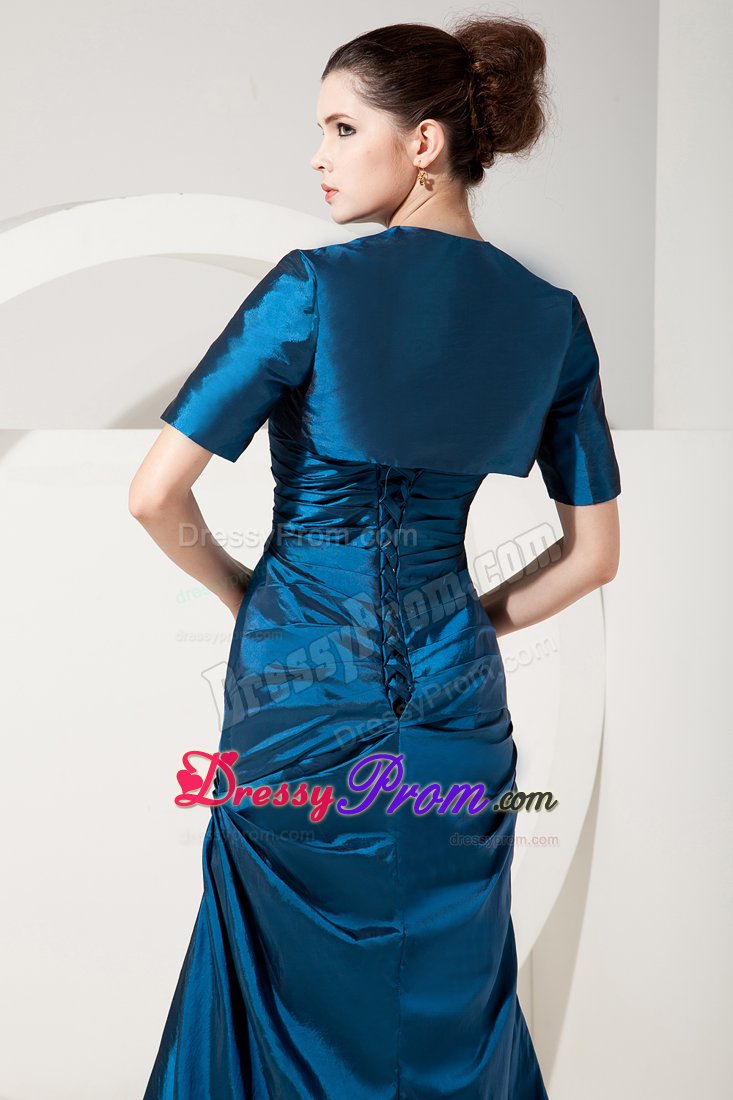 Ruched Column Sweetheart Prom Bridesmaid Dresses in Peacock Blue