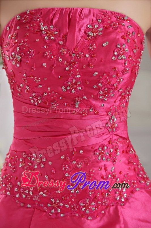 Hot Pink A-line Prom Bridesmaid Dress with Beading and Pick ups