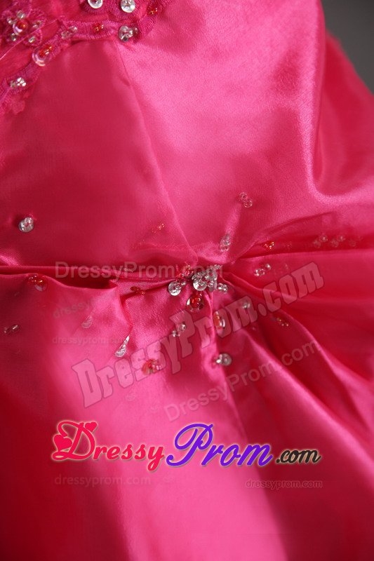 Hot Pink A-line Prom Bridesmaid Dress with Beading and Pick ups