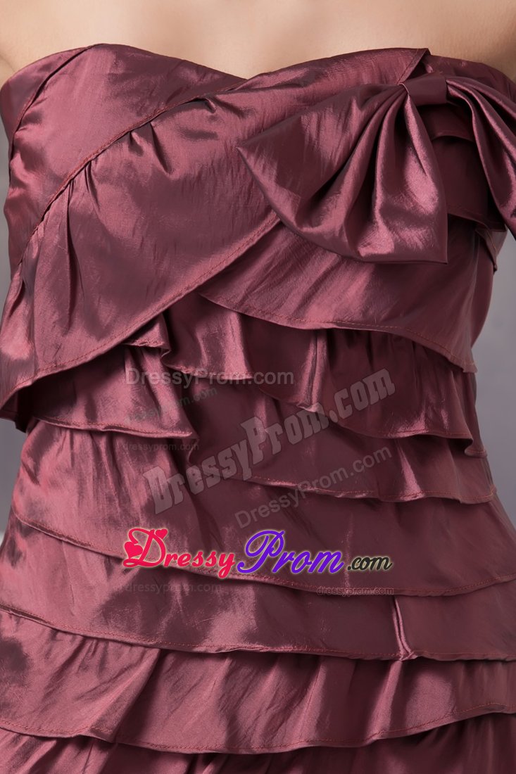 Ruffled Layers Accent Mini Length Prom Maxi Dresses in Burgundy