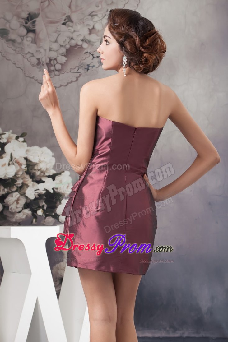 Ruffled Layers Accent Mini Length Prom Maxi Dresses in Burgundy