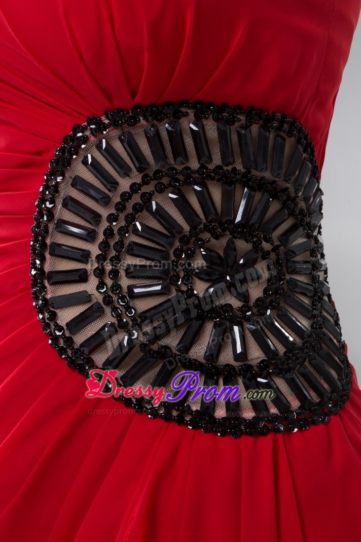 Red Chiffon Strapless Mini Length Prom Maxi Dress with Beading