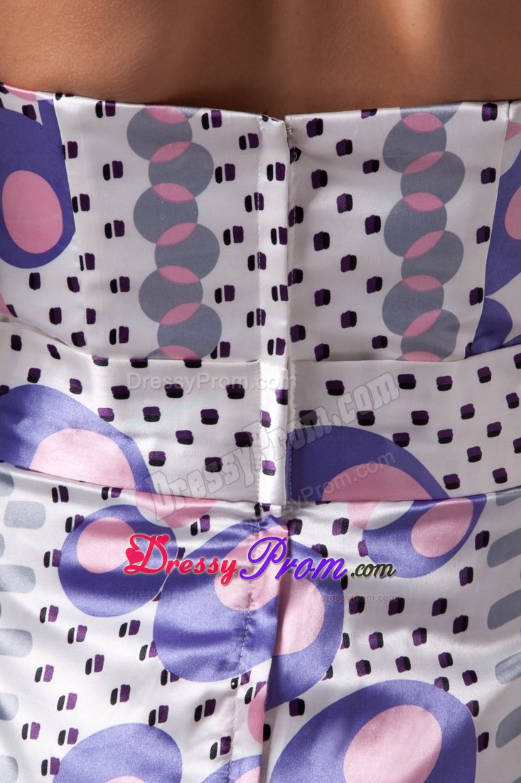 Printed Column Mini Length Prom Party Dress with Bowknot Accent