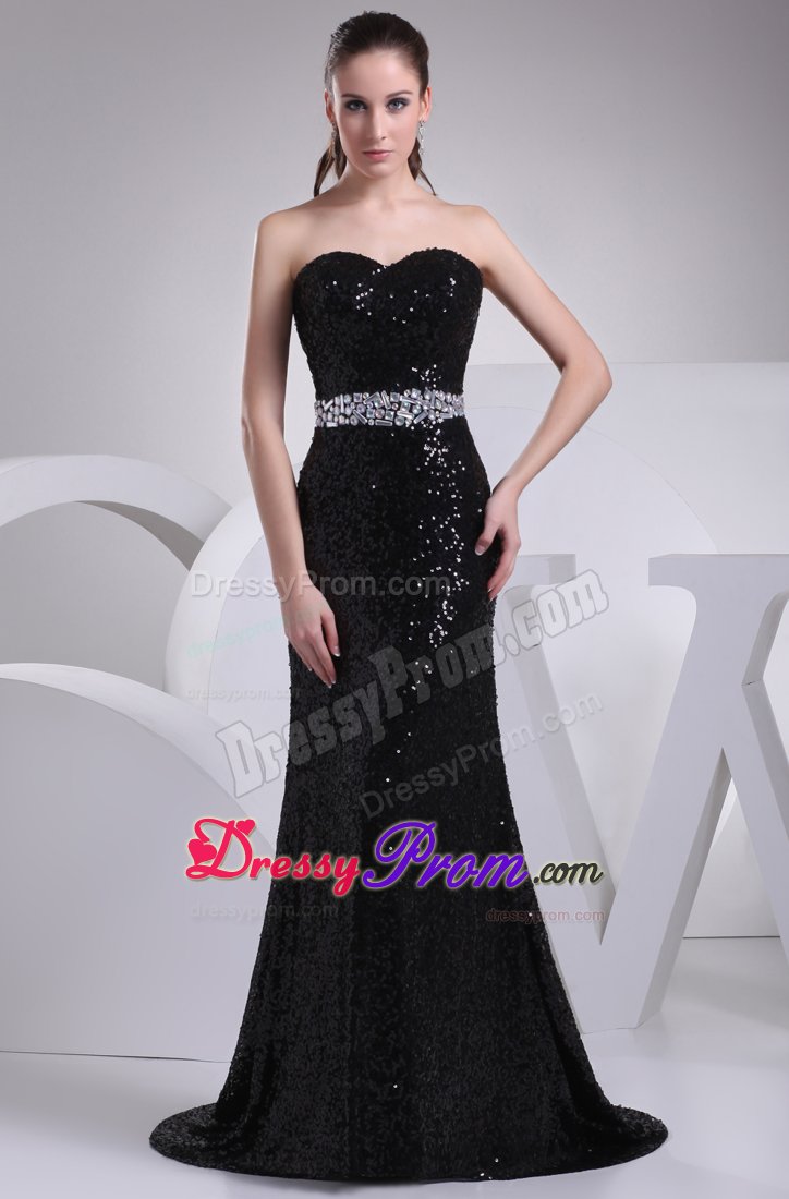 Beaded Black Mermaid Prom formal Dress with Sequins Over Skirt
