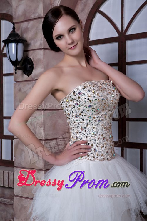 White Asymmetrical Strapless Prom formal Dress with Beading Ruffles