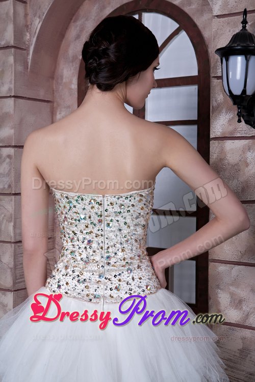White Asymmetrical Strapless Prom formal Dress with Beading Ruffles