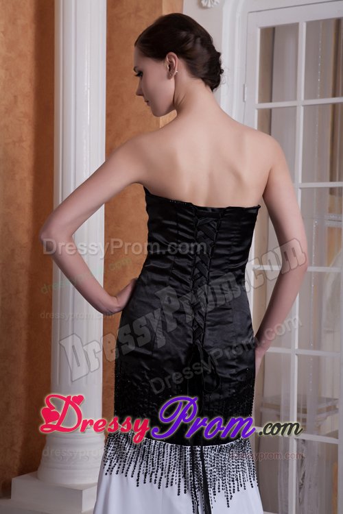 Black and White Prom formal Dress with Brush Train and Beading