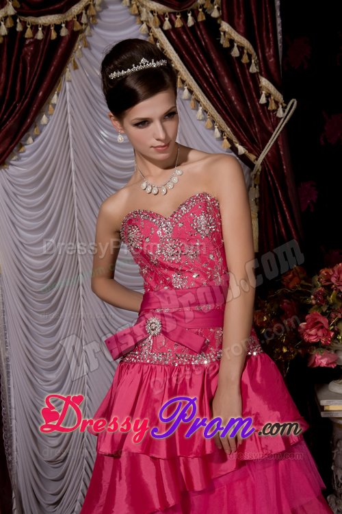 Beading and Ruffled Layers Accent Prom formal Dress in Hot Pink