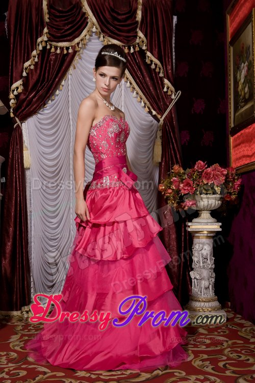 Beading and Ruffled Layers Accent Prom formal Dress in Hot Pink