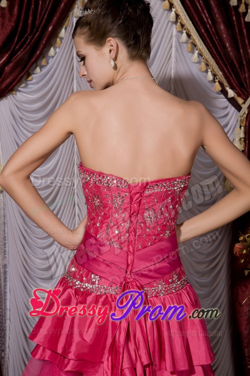 Beading and Ruffled Layers Accent Prom formal Dress in Hot Pink