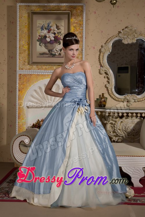 Beautiful Blue and Yellow Ball Gown Flowery Prom formal Dresses