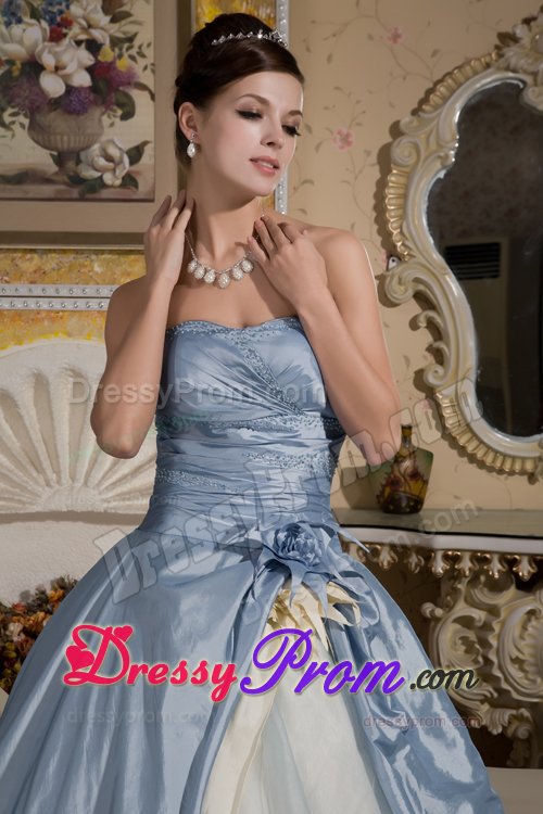 Beautiful Blue and Yellow Ball Gown Flowery Prom formal Dresses