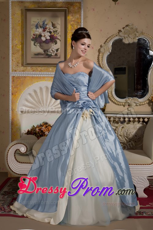 Beautiful Blue and Yellow Ball Gown Flowery Prom formal Dresses