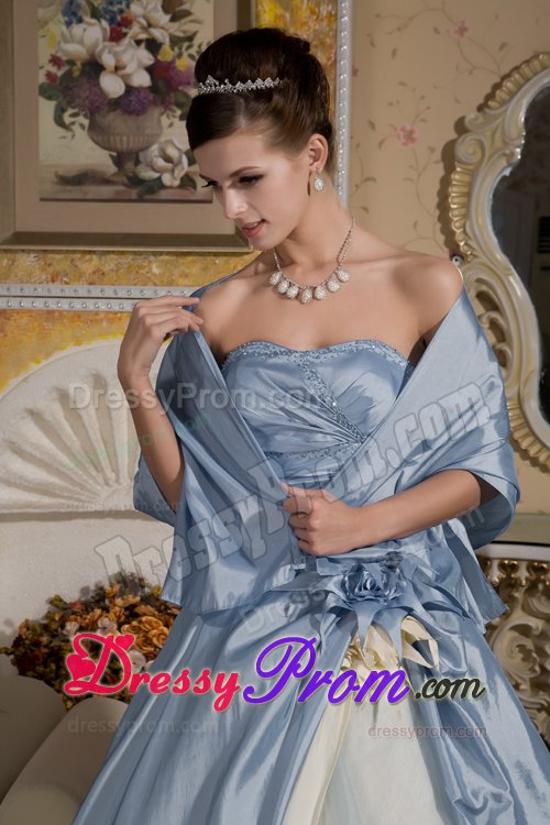 Beautiful Blue and Yellow Ball Gown Flowery Prom formal Dresses