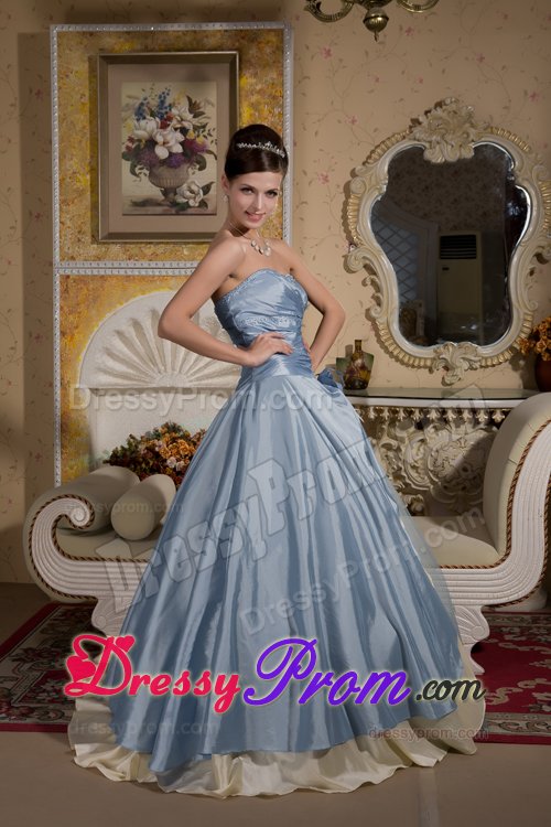 Beautiful Blue and Yellow Ball Gown Flowery Prom formal Dresses