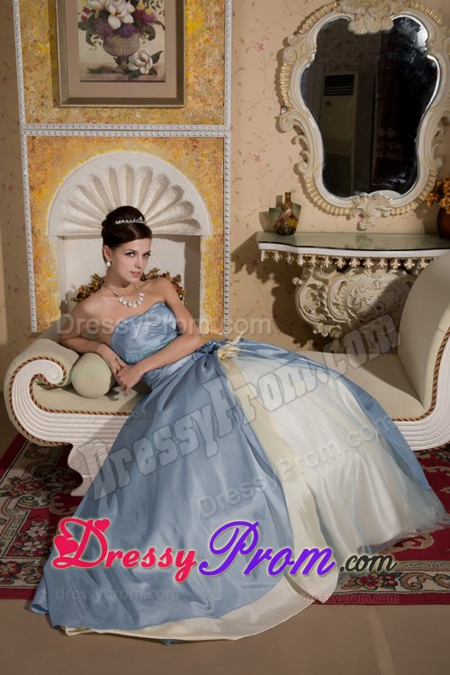 Beautiful Blue and Yellow Ball Gown Flowery Prom formal Dresses