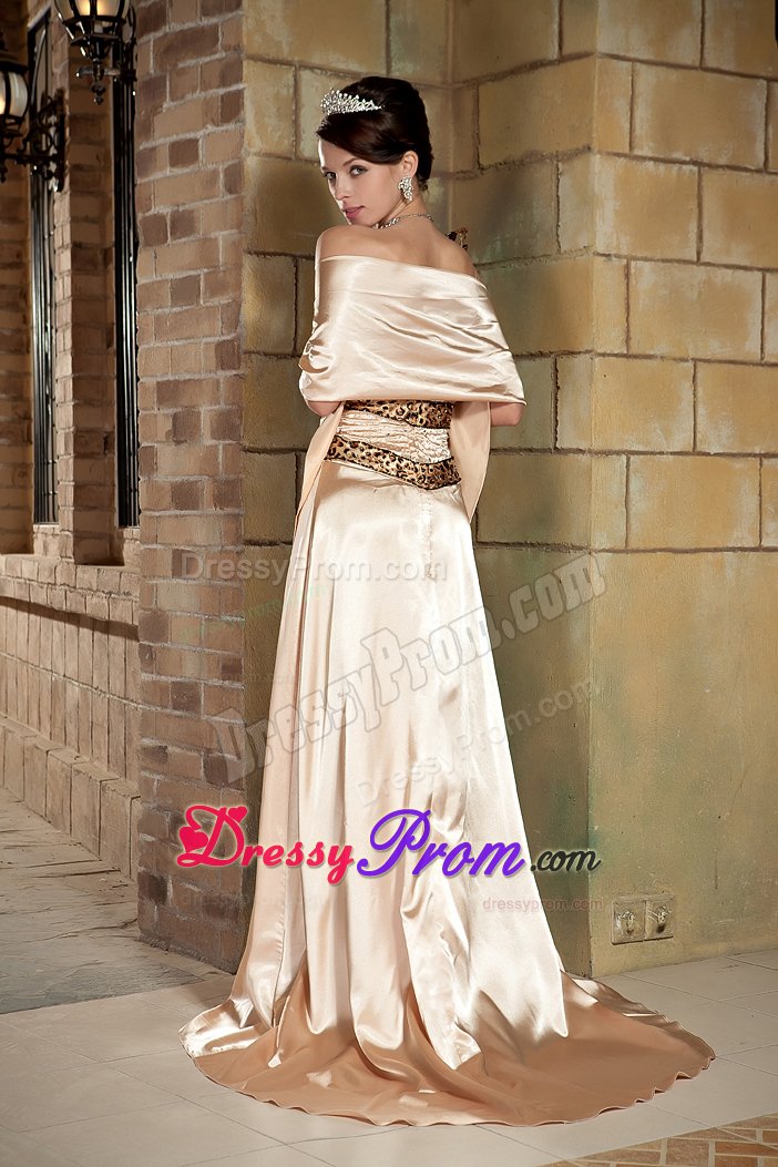 Flowery One Shoulder Champagne Prom Pageant Dress Leopard Print