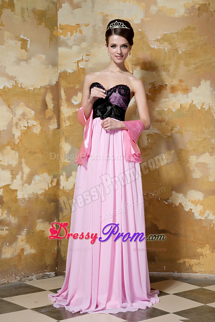 Flower Accent Sweetheart Prom Pageant Dress in Black and Pink