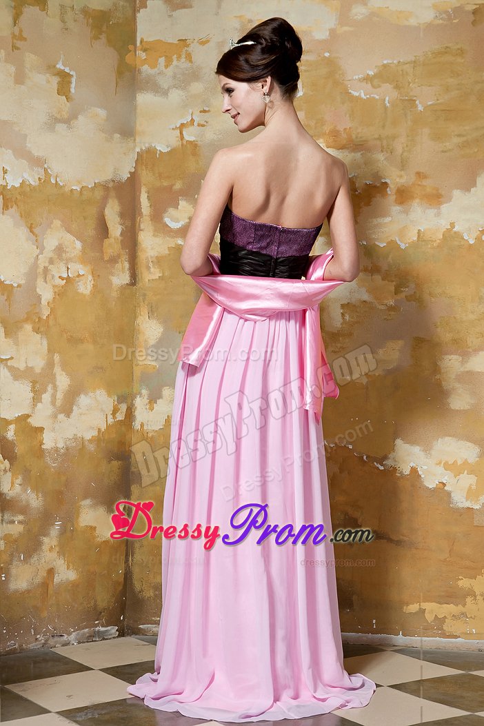 Flower Accent Sweetheart Prom Pageant Dress in Black and Pink