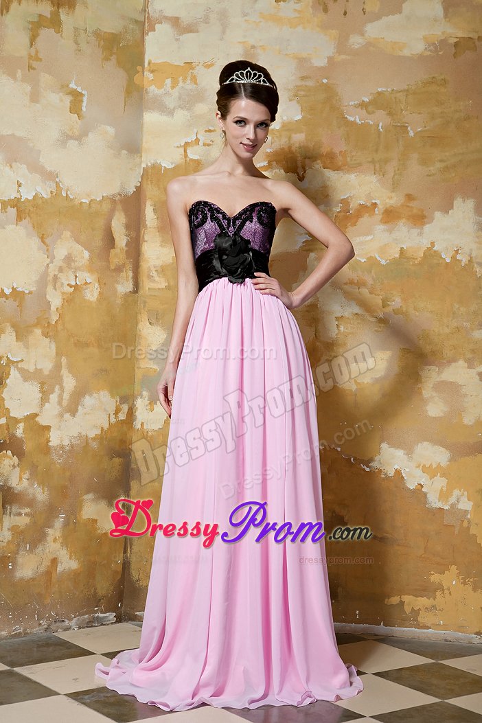 Flower Accent Sweetheart Prom Pageant Dress in Black and Pink